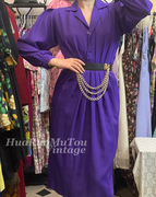 春秋装古着复古连衣裙vintage西装领紫色纯色港风气质中长款裙