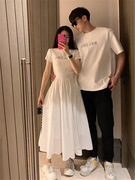 阿姐家小众设计感情侣装夏季韩版短袖T恤连衣裙法式一裙一衣ins潮
