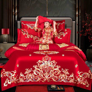 全棉婚庆四件套婚礼床上用品大红色结婚被套床单纯棉婚房套件