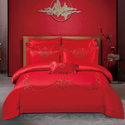 温尔思家纺婚庆套件花羽圆舞曲十件套全棉纯棉大红色结婚床上用品