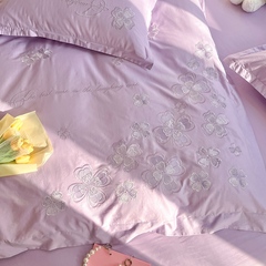 100公主风紫色支全棉四件套床单少女心被套纯棉刺绣双人床上用品
