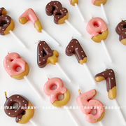 创意甜甜圈巧克力草莓饼干，数字生日蜡烛，儿童宝宝生日派对装饰布置