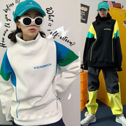 schurkisch韩国滑雪长款卫衣，加厚抓绒保暖双单板套头，立高领男女款