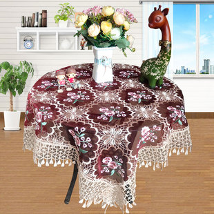 植物花卉蕾丝桌布餐桌布，长方形绣花茶几布电视柜盖布酒红床头