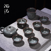 L龙泉青瓷功夫茶具套装哥窑冰裂纹茶壶整套陶瓷泡茶杯家用高档送