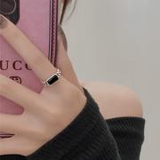 925纯银黑玛瑙链条食指，戒指女小众设计时尚个性2024年潮