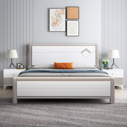 轻奢北欧现代简约白色橡木，烤漆实木床主卧1.5米1.8大床双人床高箱