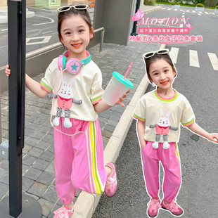 女童套装夏季洋气运动2024款女宝宝儿童夏装，网红时髦短袖时尚韩范
