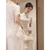 新中式白色旗袍2024订婚礼服女领证登记蕾丝连衣裙年轻款夏季