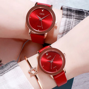 歌迪 简约情侣皮带石英女士手表气质时尚圆形一对男普通国产腕表