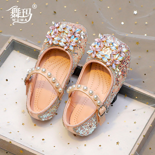 女童鞋子儿童水晶皮鞋，2024女孩春夏季公主平跟演出春款单鞋cj