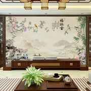 8D新中式花鸟电视背景墙布客厅沙发茶室装饰墙纸定制梅花无缝壁画