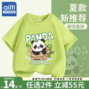 儿童短袖t恤2024夏季男童上衣宽松纯棉，半袖体恤男孩熊猫衣服