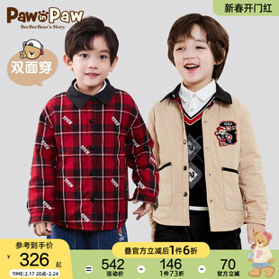 pawinpaw卡通小熊童装，冬季男童儿童棉服，两面穿格子衫翻领