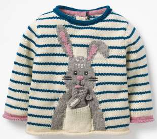 英国女童毛衣2023春秋款纯棉儿童宝宝口袋兔子套头毛衣打底潮外贸