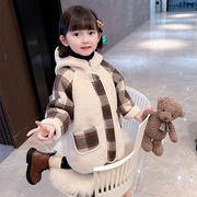 女童毛毛衣(毛毛衣)外套秋冬装，洋气2023韩版儿童，中长款加厚羊羔绒大衣