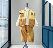 韩国童装 23秋男女童宝宝洋气狮子马甲 长袖T恤 卫裤三件套装