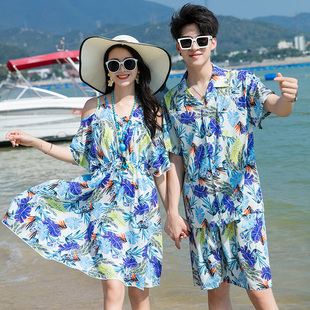 沙滩裙女小个子情侣装夏装，套装泰国三亚度假旅游拍照穿搭海南岛服