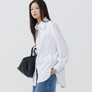 studiofun纯棉高级感设计感衬衫，外套女春季轻奢宽松白色绿色上衣