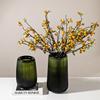 美式现代磨实用IUH艺术绿色竖纹装饰花器磨刻玻璃花瓶客厅餐厅富