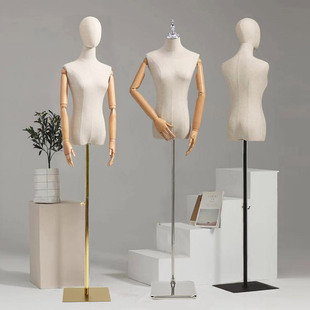 服装店模特道具橱窗展示架子，韩版衣服假人偶体型，带头半身女模特台