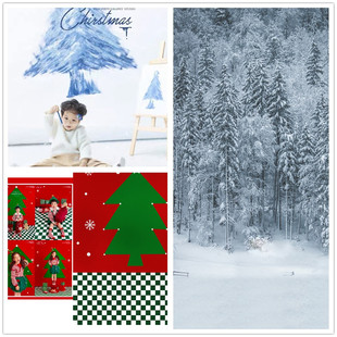 冬季森林雪景主题儿童摄影背景，纸圣诞写真，直播拍照拍摄影楼背景布