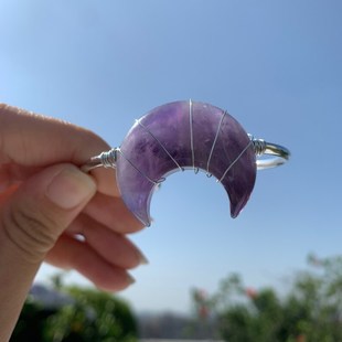 天然水晶手镯  月亮星星雕刻设计感紫粉水晶草莓晶