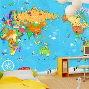 地中海壁纸儿童房壁画大型卡通卧室客厅环保壁纸益智个性世界地图