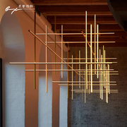 意大利极简挑空组合别墅客厅餐桌，吊灯设计师led现代线条楼梯间灯