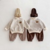 韩版婴童套装秋冬男女宝宝套头卫衣加绒条纹上衣裤子两件套外出服