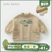 cutebunny2023秋冬婴幼儿圆领上衣女宝宝加绒卫衣小童潮