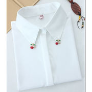 宽松大码白色带(白色带，)钻领衬衫女2024春季长袖宽松大码打底衬衣上衣