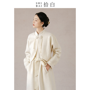 shibai拾白新中式套装秋冬高端100%澳洲羊毛，双面呢白色无袖连衣裙