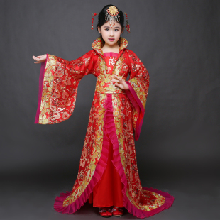 儿童古代服装唐朝贵妃皇后拖尾女孩公主仙女宫廷汉服女童舞蹈演出
