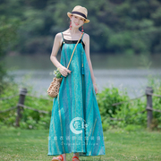 莹如衣语民族风亚麻连衣裙2023夏季女装沙滩裙旅游气质吊带长裙子