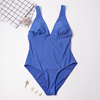 夏季蓝色纯色女士，连体泳衣时尚，游泳衣显瘦高腰成人泳装