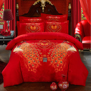 全棉婚庆磨毛四件套1.8m床卡通纯棉加厚结婚床上用品大红床单被套