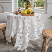茶几桌布美式田园复古白色蕾丝镂空钩花欧式盖布轻奢风长方形布艺