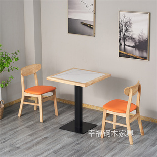 仿岩板快餐店桌椅组合甜品奶茶面饭馆餐厅餐饮商用2人位小方桌子