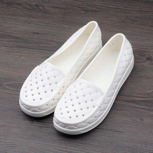 夏季女款洞洞镂空女鞋塑料白色凉鞋鸟巢平底护士鞋孕妇妈妈鞋舒适