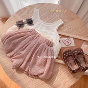 女童套装2024夏季韩版时尚，宝宝背心上衣灯笼，短裤套装两件套潮