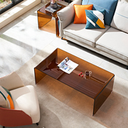 网红设计师茶几轻奢现代客厅家用简约小户型茶色玻璃小桌子办公桌