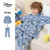 迪士尼童装男童法兰绒卡通睡衣套装，2023秋冬儿童女宝宝加绒家居服