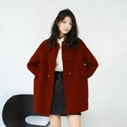 PATAVINITY山羊绒盘扣短款毛呢外套女春季牛角扣小个子羊绒大衣