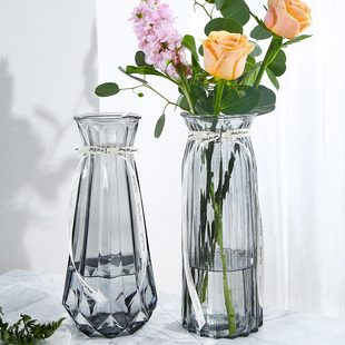 特大两件套玻璃花瓶简约创意水养富贵竹百合花瓶客厅插花摆件