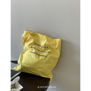 韩系慵懒风明黄色字母，印花大容量帆布包女帆布袋，单肩托特包购物袋