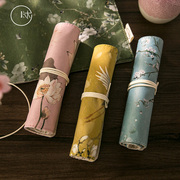 中国风复古风笔袋花朵仙鹤创意铅笔袋卷笔帘文具盒笔帘卷笔袋创意