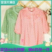 2023夏季日系田园棉麻女装少女甜美常规款短袖单排多扣女衬衫