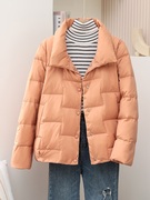 韩国橘红色轻薄羽绒服女短款秋冬小个子时尚休闲黑色薄款外套