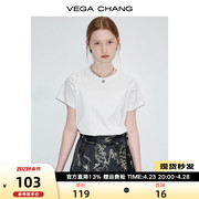 vegachang白色t恤女2024年夏设计(夏设计)感小众插肩袖短袖直筒上衣